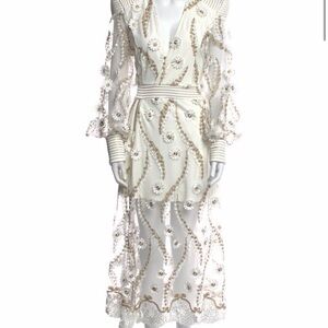Zhivago White and Gold Long Sleeve Dress
